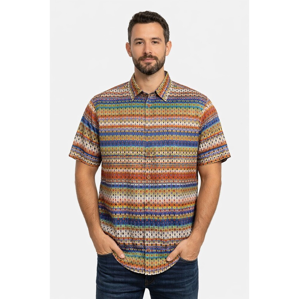 Robert Graham Shirt Mens Vibrant Pattern Geo Print Short Sleeve Silk Cotton XL